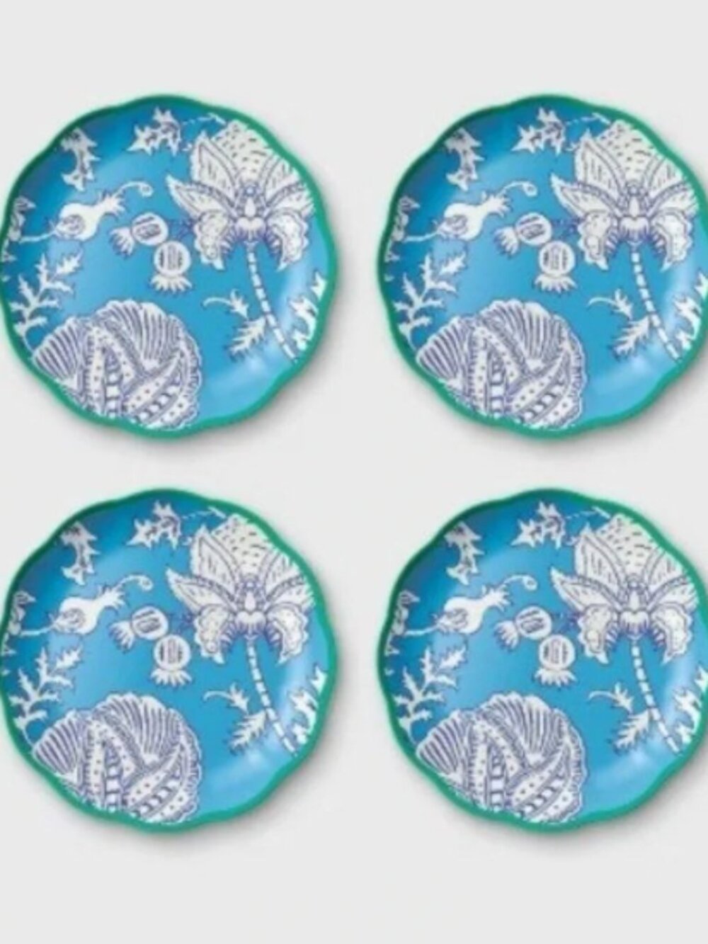 NWT 4pc Floral Vines Melamine Dinner Plates Blue - Roller Rabbit x Target
